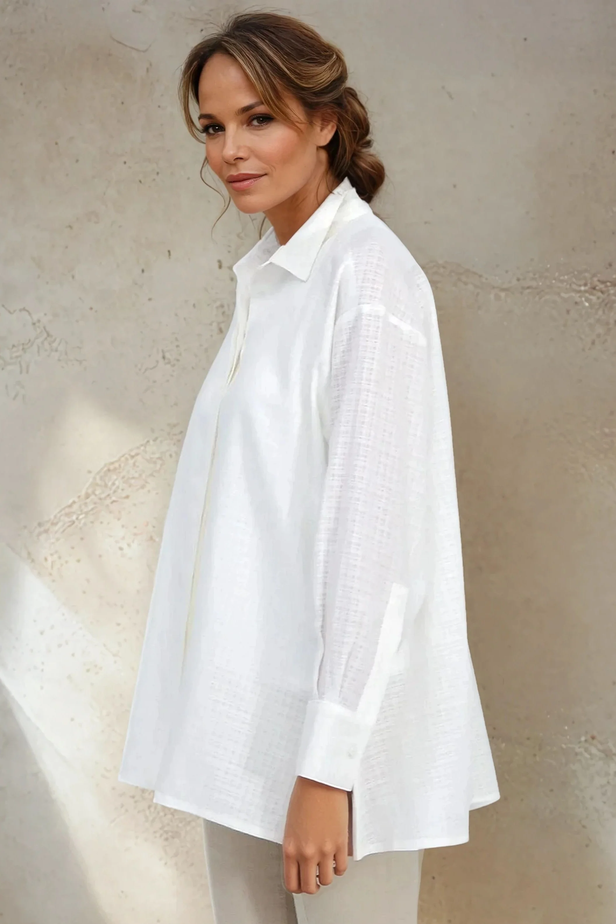 ADRIA SHIRT IN ITALIAN COTTON WHITE WEAVE - Image 2