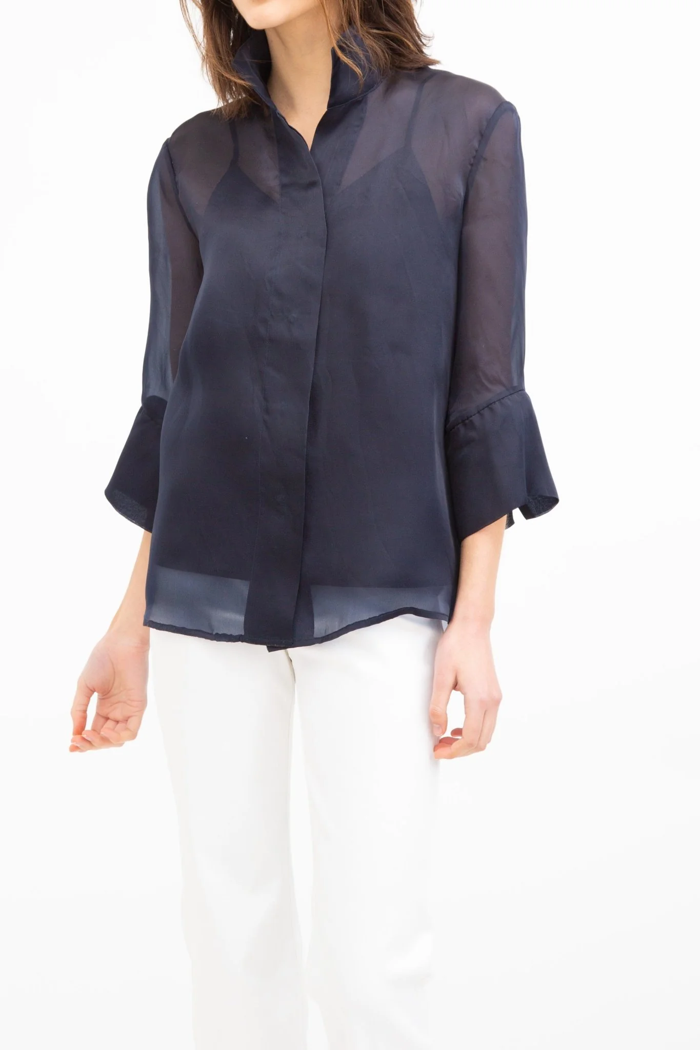 SANDRI BELTED SILK ORGANZA BLOUSE MIDNIGHT NAVY - Image 3