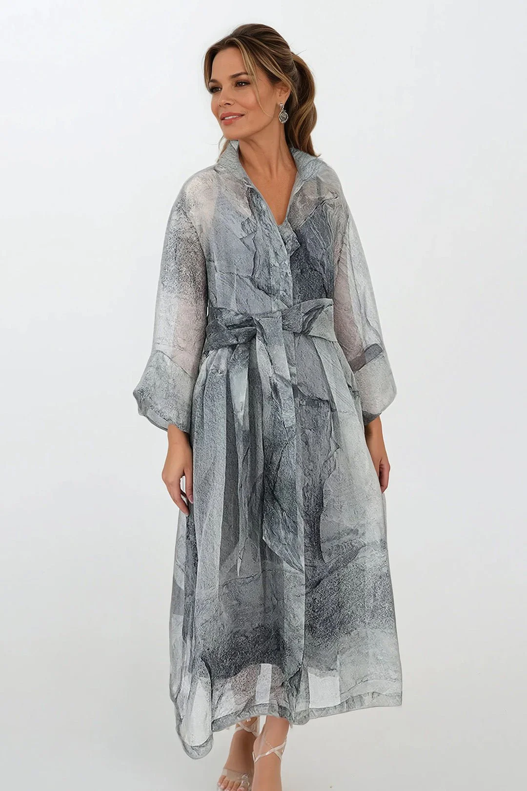 GABRIELLE DRESS IN SILK ORGANZA STONEY GREY - Image 2