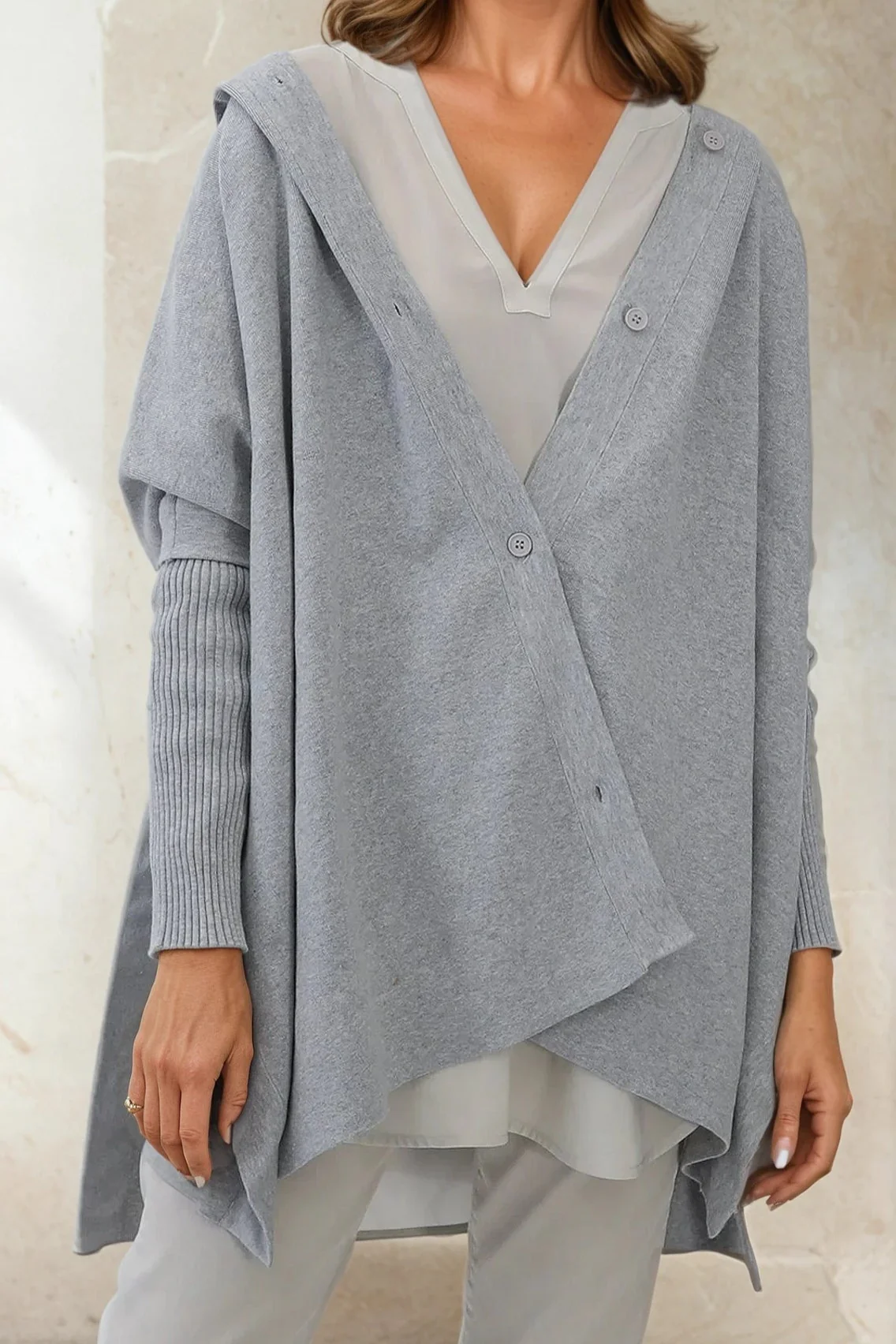 HARPER HOODED CAPE IN DOUBLE KNIT PIMA COTTON STRETCH - Image 5
