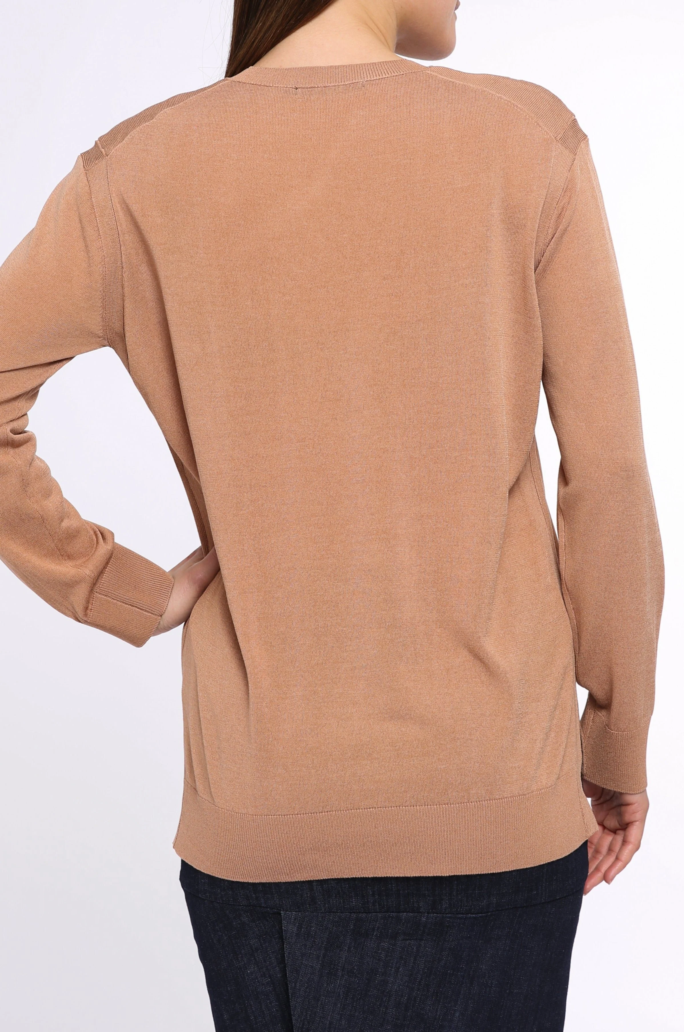 SLOUCHY LONG SLEEVE V NECK IN HIGH TWIST COTTON - Image 2