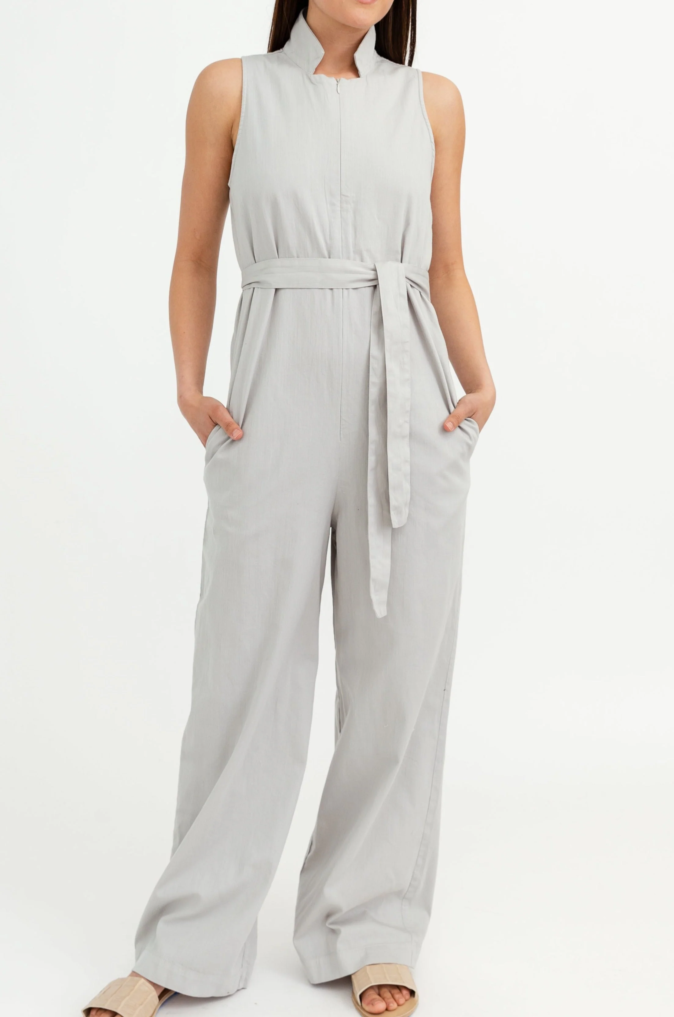 ZOLA HIGH COLLAR SLEEVELESS JUMPSUIT IN SOFT COTTON - Image 2