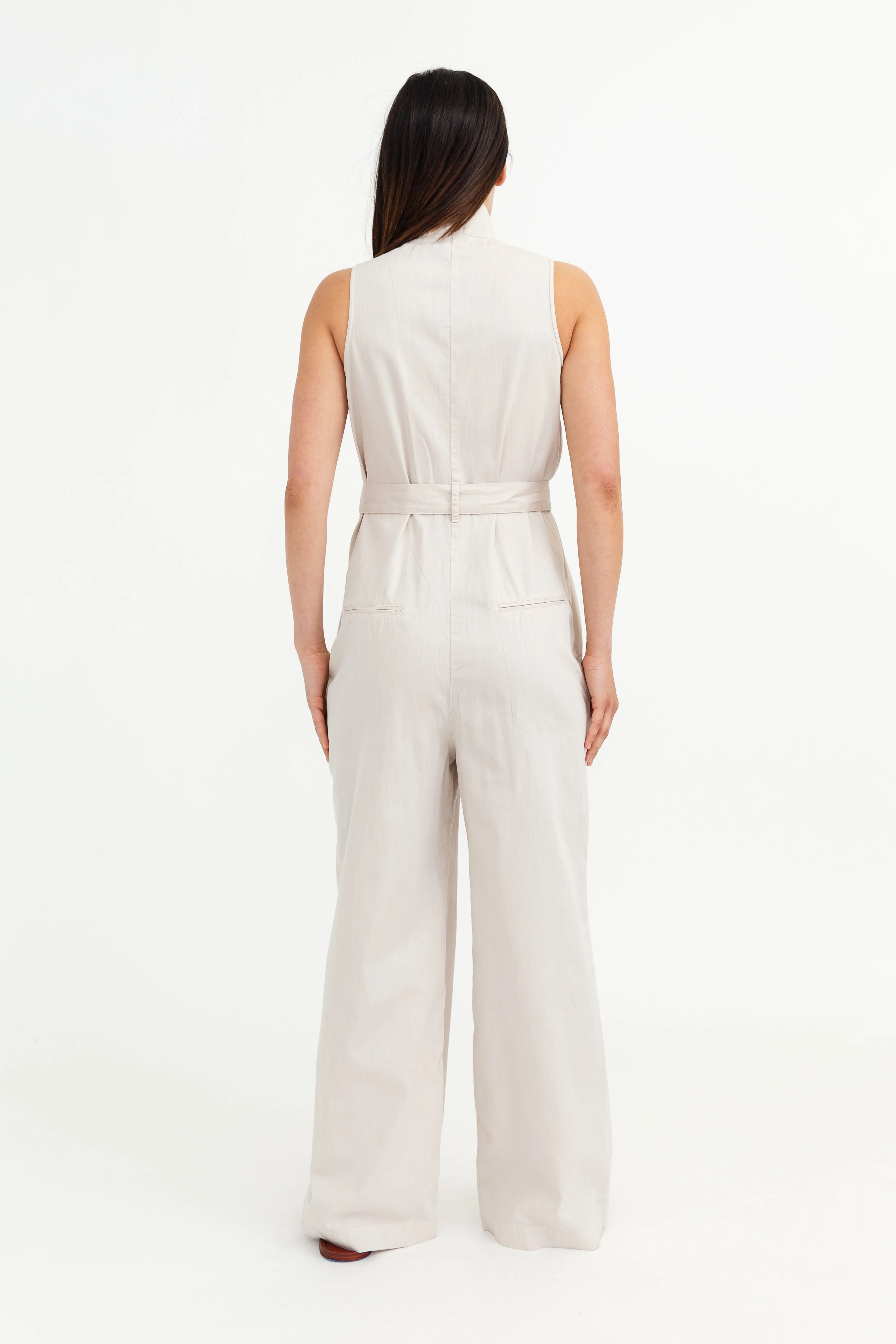 ZOLA HIGH COLLAR SLEEVELESS JUMPSUIT IN SOFT COTTON - Image 3