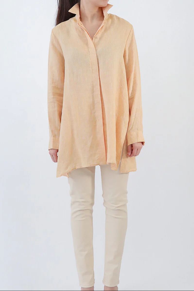 SELLA SHIRT IN ITALIAN LINEN YELLOW PEACH MELANGE - Image 2