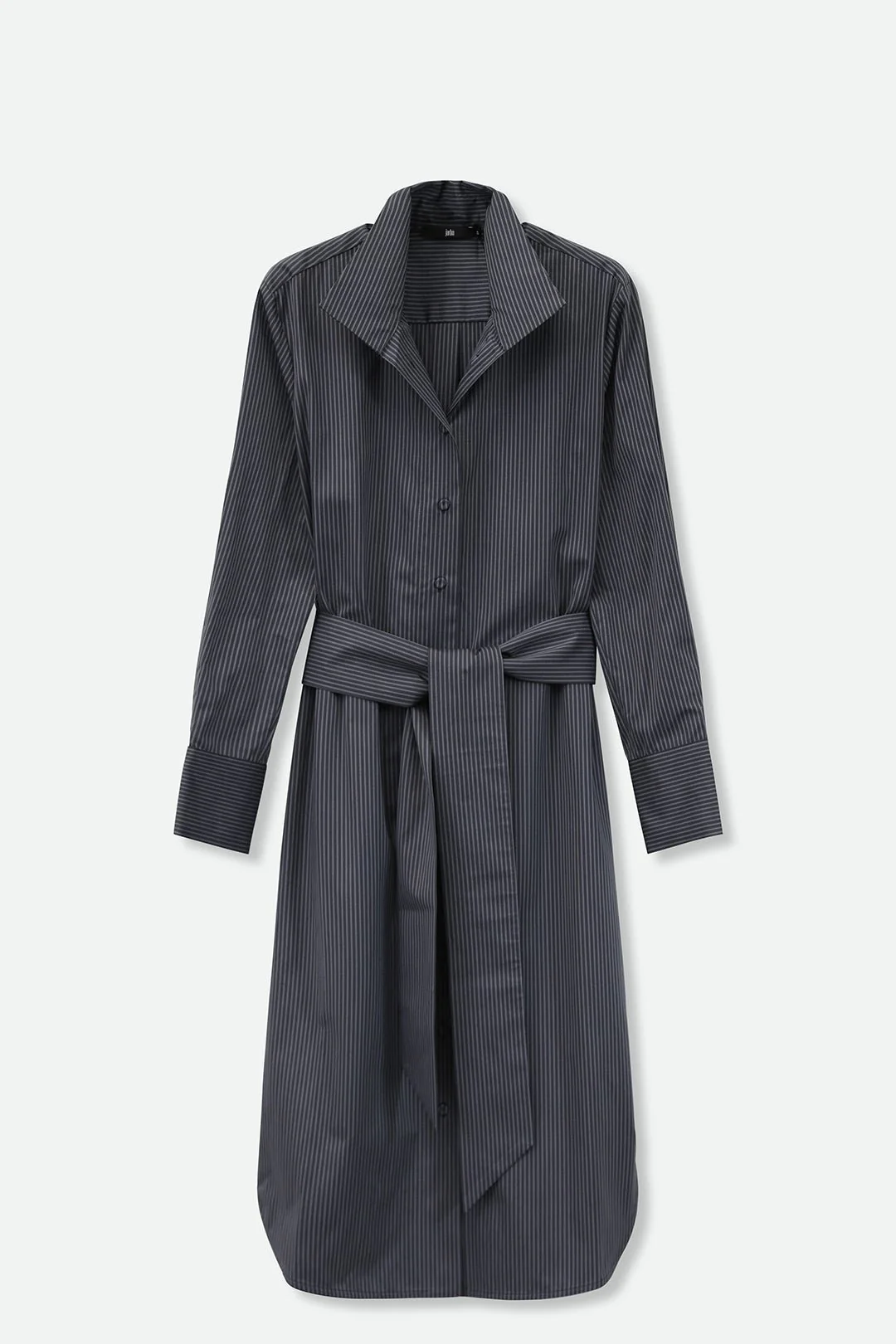 SHIRTDRESS IN PREMIUM ITALIAN COTTON DARK GREY STRIPE - Image 2