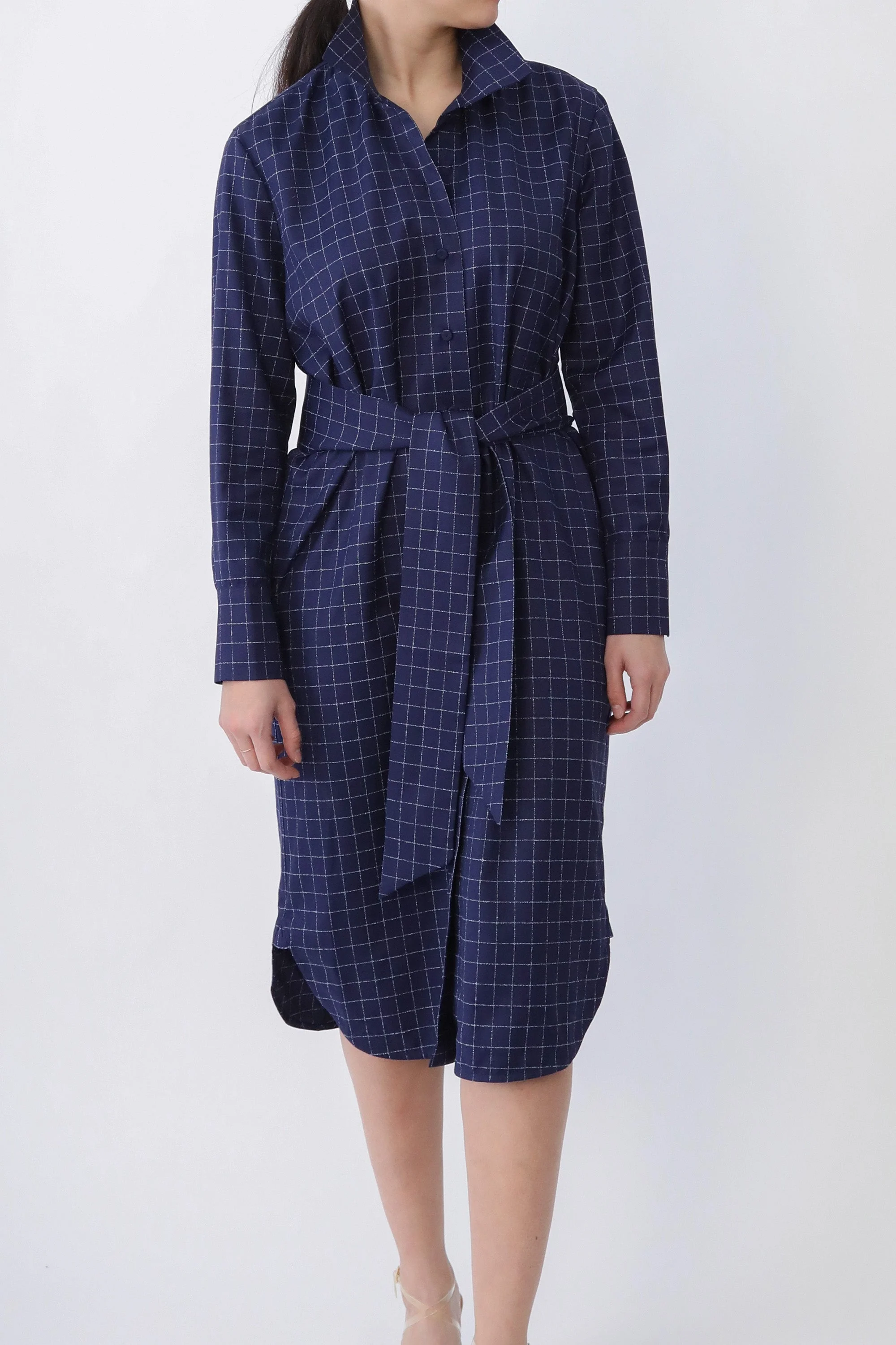 SHIRTDRESS IN PREMIUM ITALIAN COTTON DEEP BLUE SQUARE - Image 2