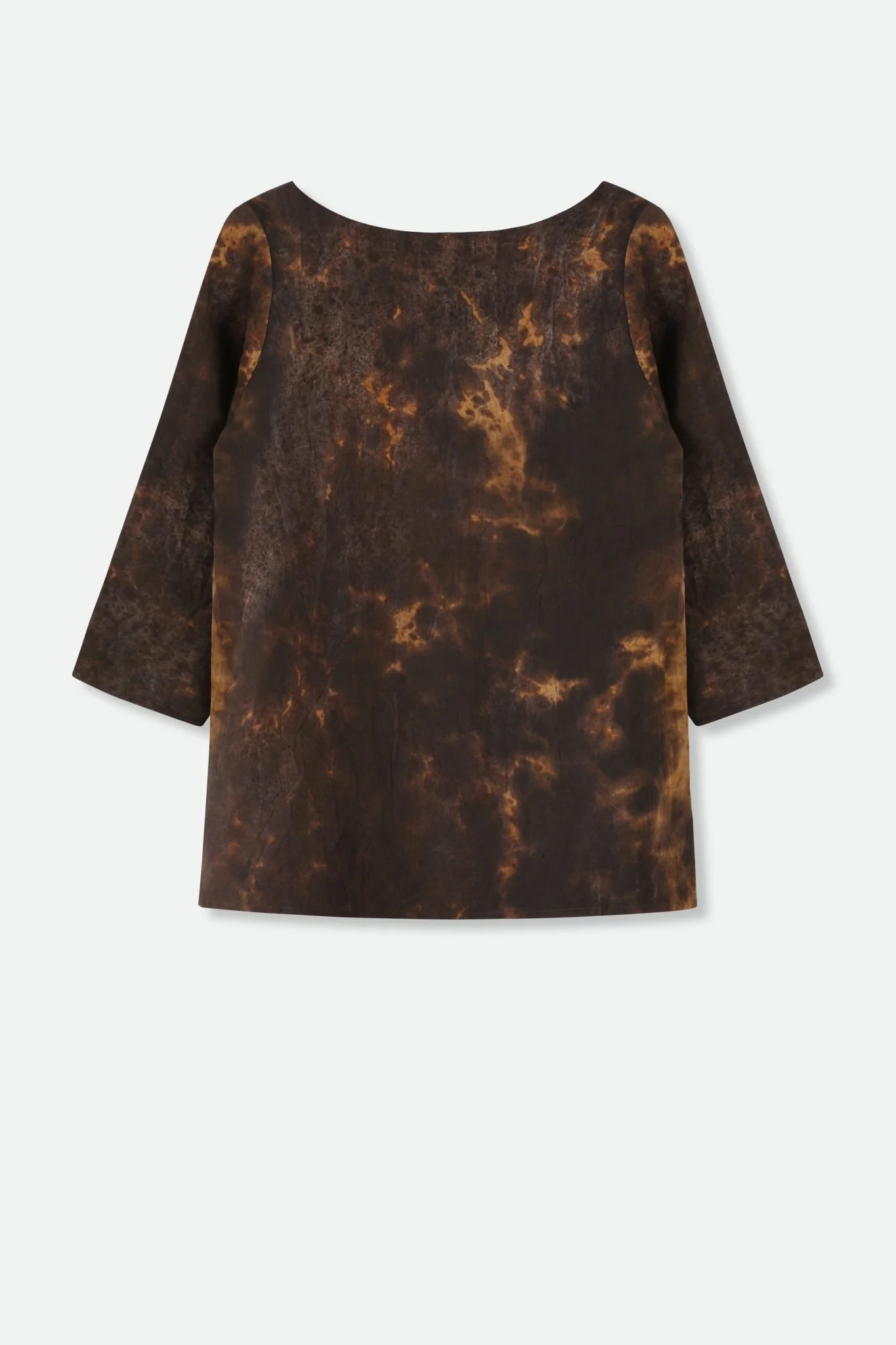 SANCIA BOATNECK 3/4 SLEEVE TOP IN HAND-DYED SILK TWILL CHOCOLATE CARAMEL - Image 3