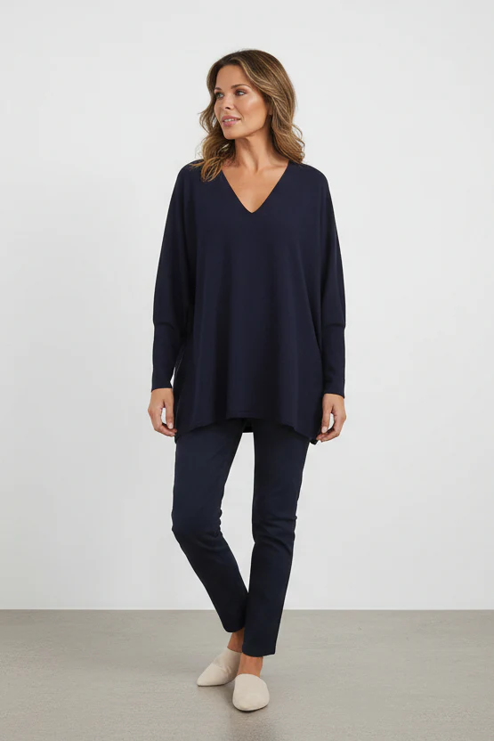 LIMITED EDITION LENA LONG SLEEVE V-NECK PONCHO IN PIMA COTTON KNIT - Image 8