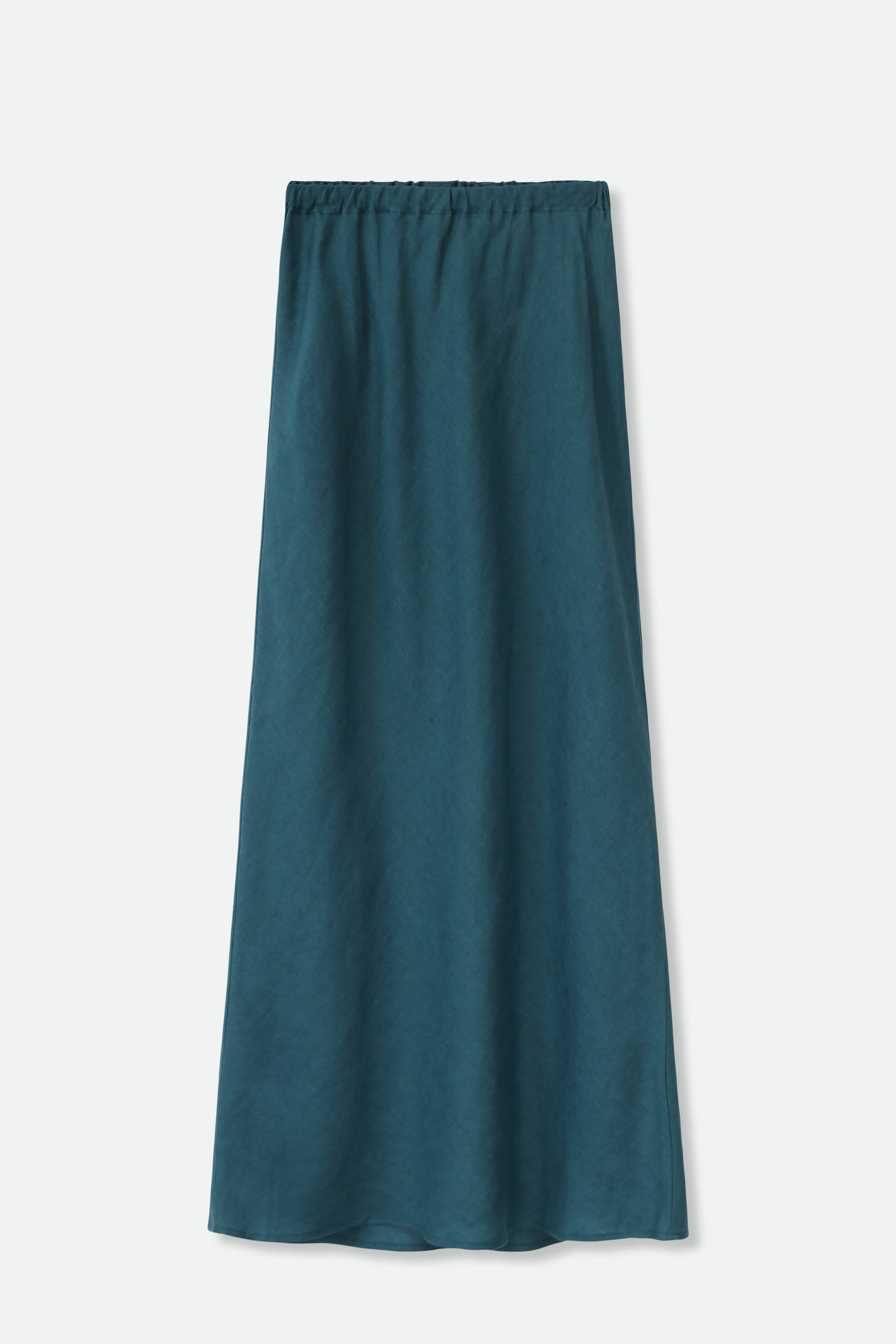 LIMITED EDITION LEONORA BIAS SKIRT IN ITALIAN LINEN TEAL