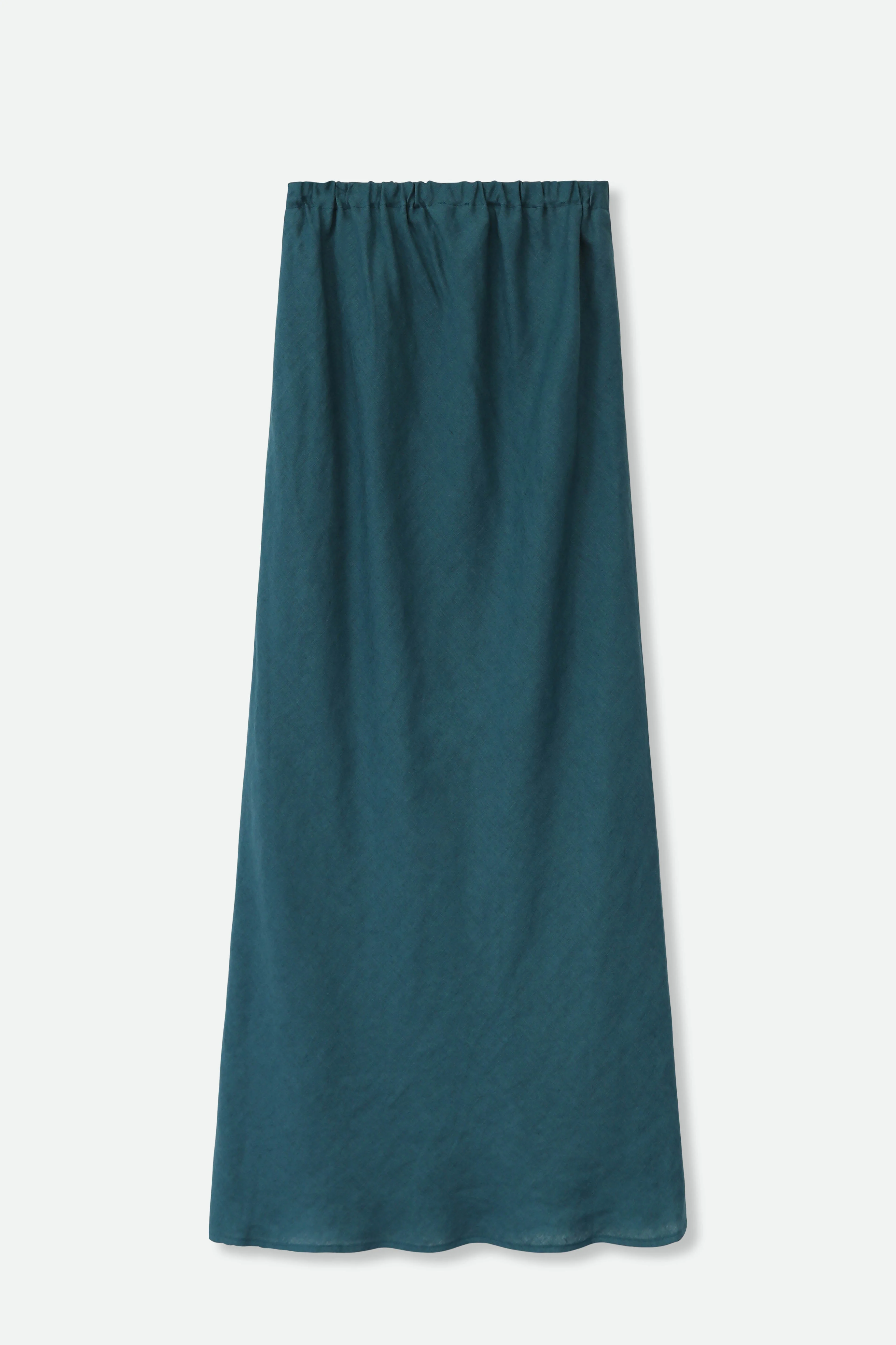 LIMITED EDITION LEONORA BIAS SKIRT IN ITALIAN LINEN TEAL - Image 2