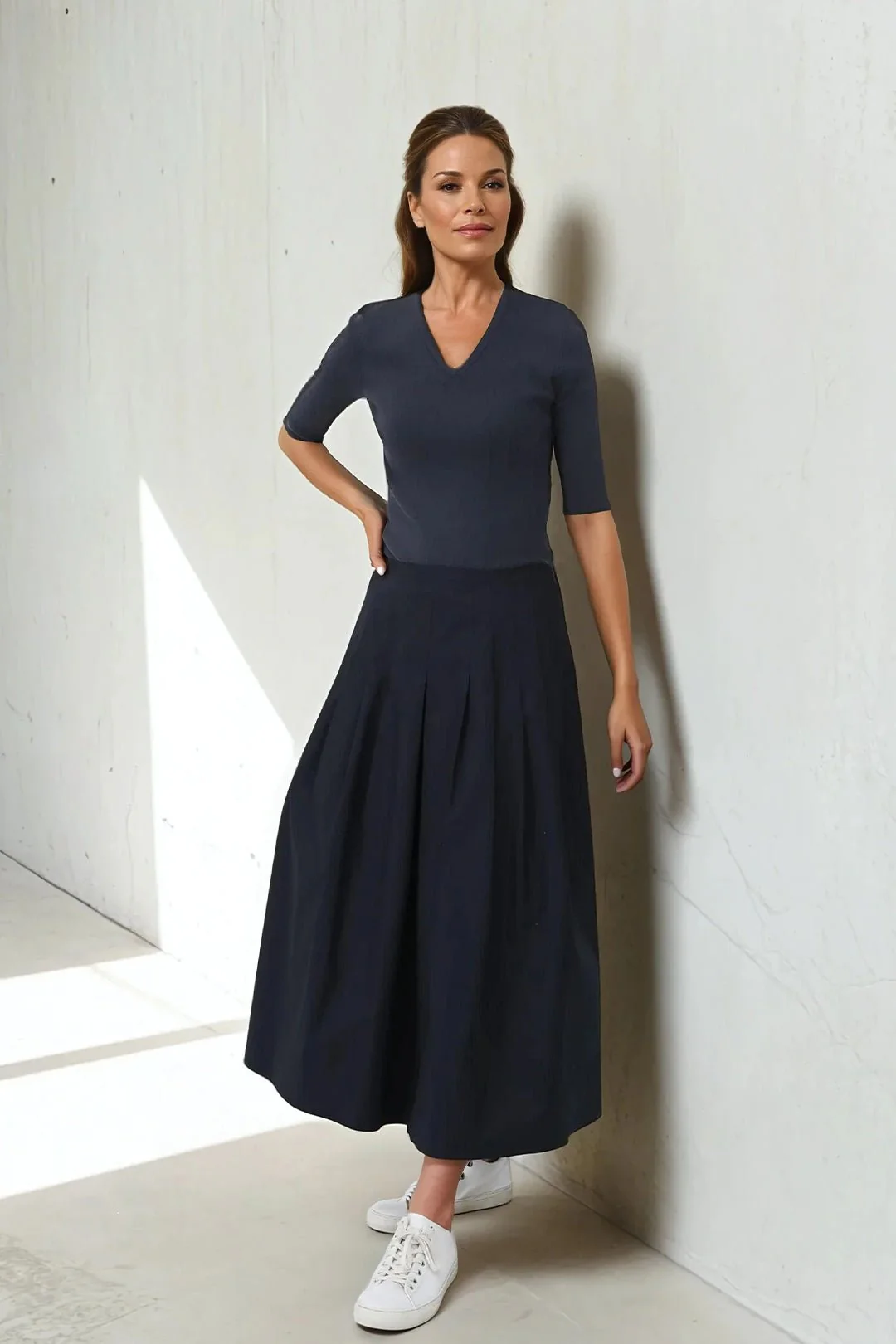 LILOU PLEATED SKIRT IN ITALIAN POPLIN STRETCH - Image 9