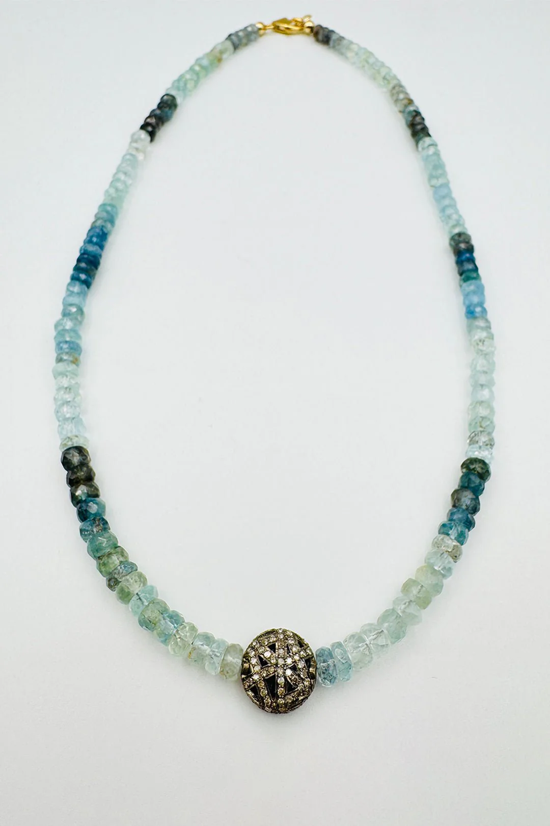 MOSS AQUAMARINE WITH GEOMETRIC DIAMOND BEAD NECKLACE