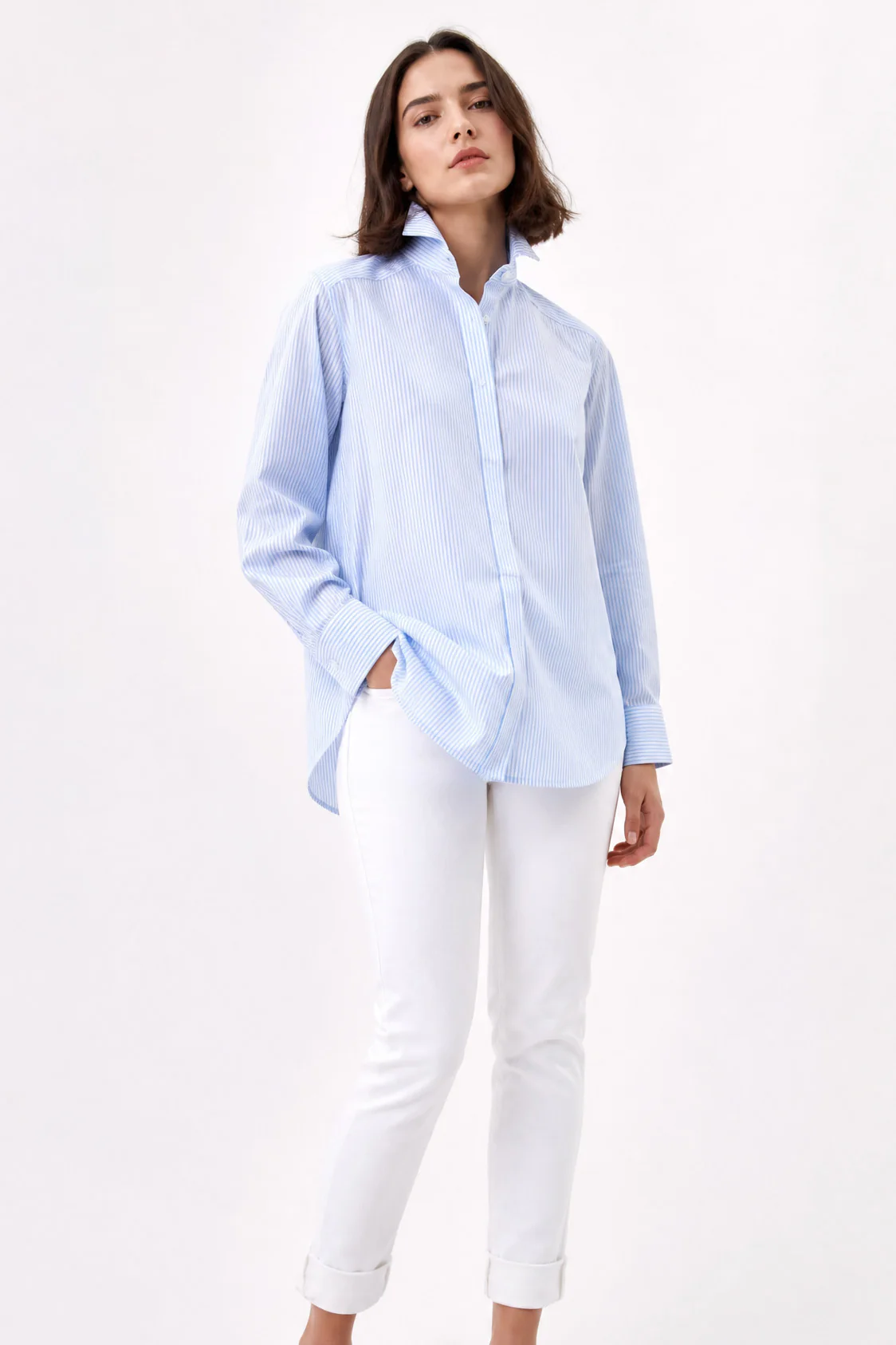 NEW YORKER SHIRT IN 100% COTTON LIGHT BLUE STRIPE
