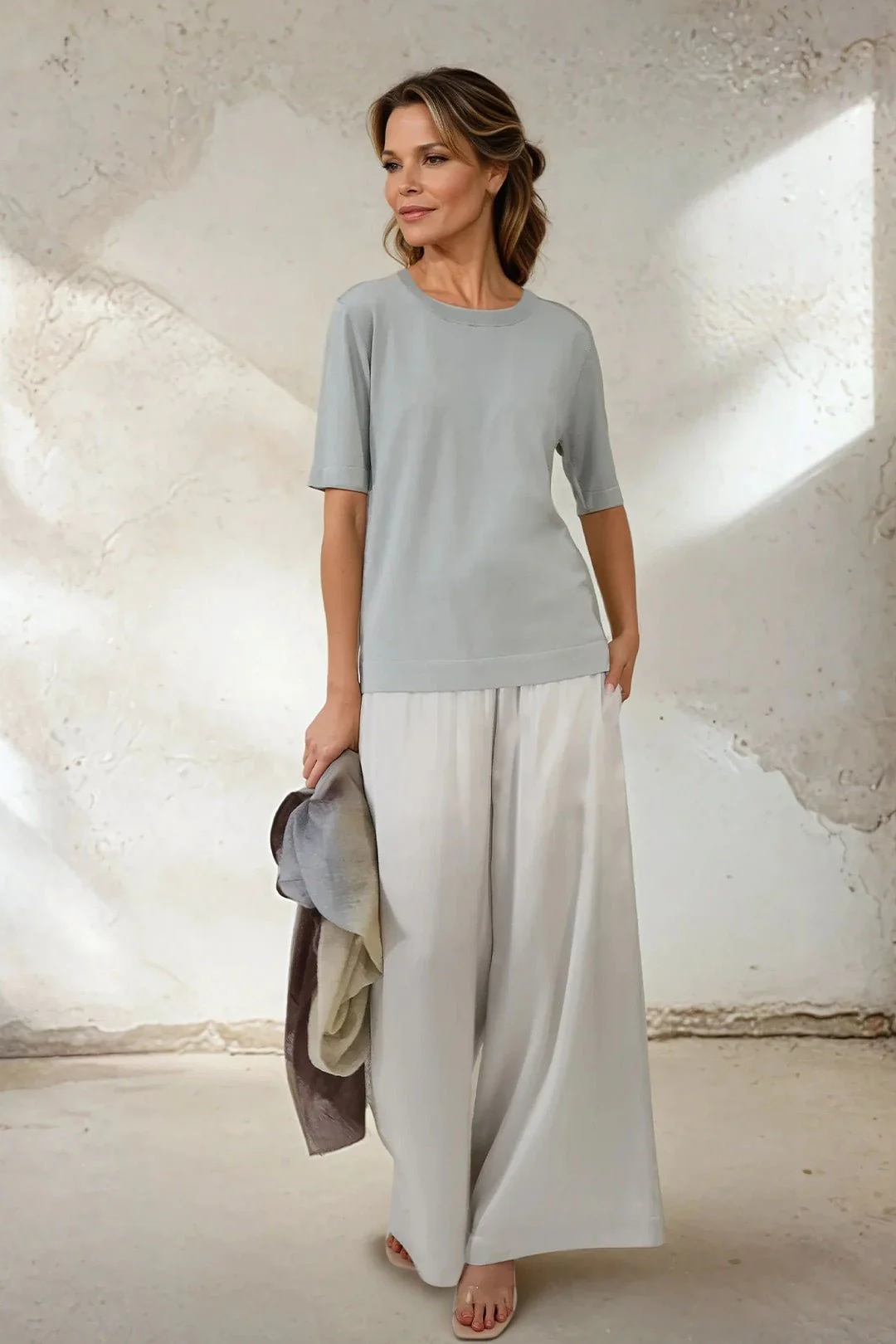NICO TENNIS ELBOW SLEEVE CREW IN FINE GAUGE ITALIAN SILK COTTON - Image 25