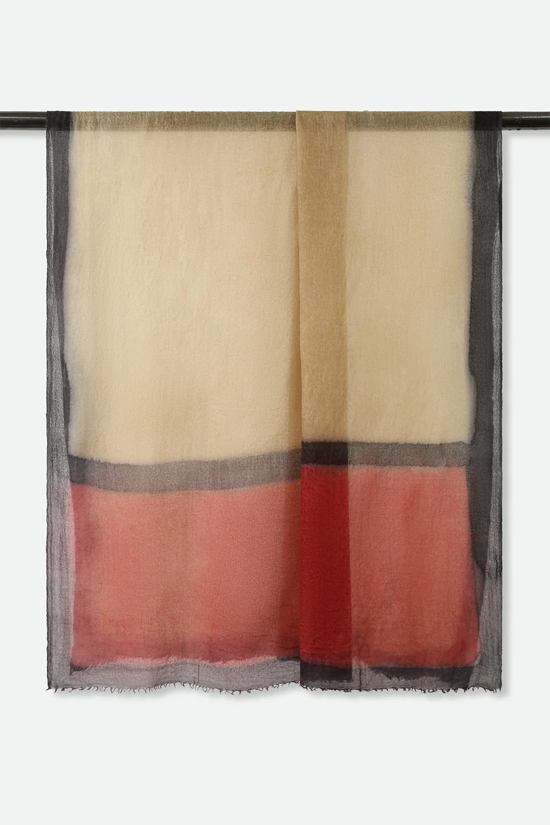 BORDERED BEIGE SCARF IN HAND DYED CASHMERE - Image 2