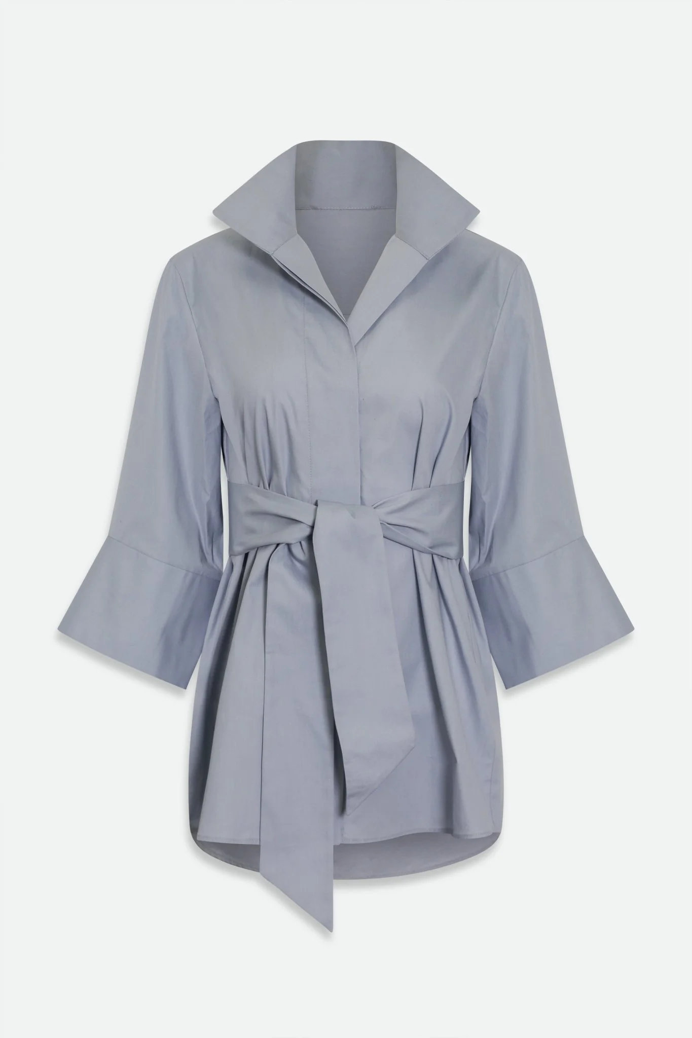 SCARLETT BLOUSE IN ITALIAN COTTON DOVE BLUE-GREY - Image 2