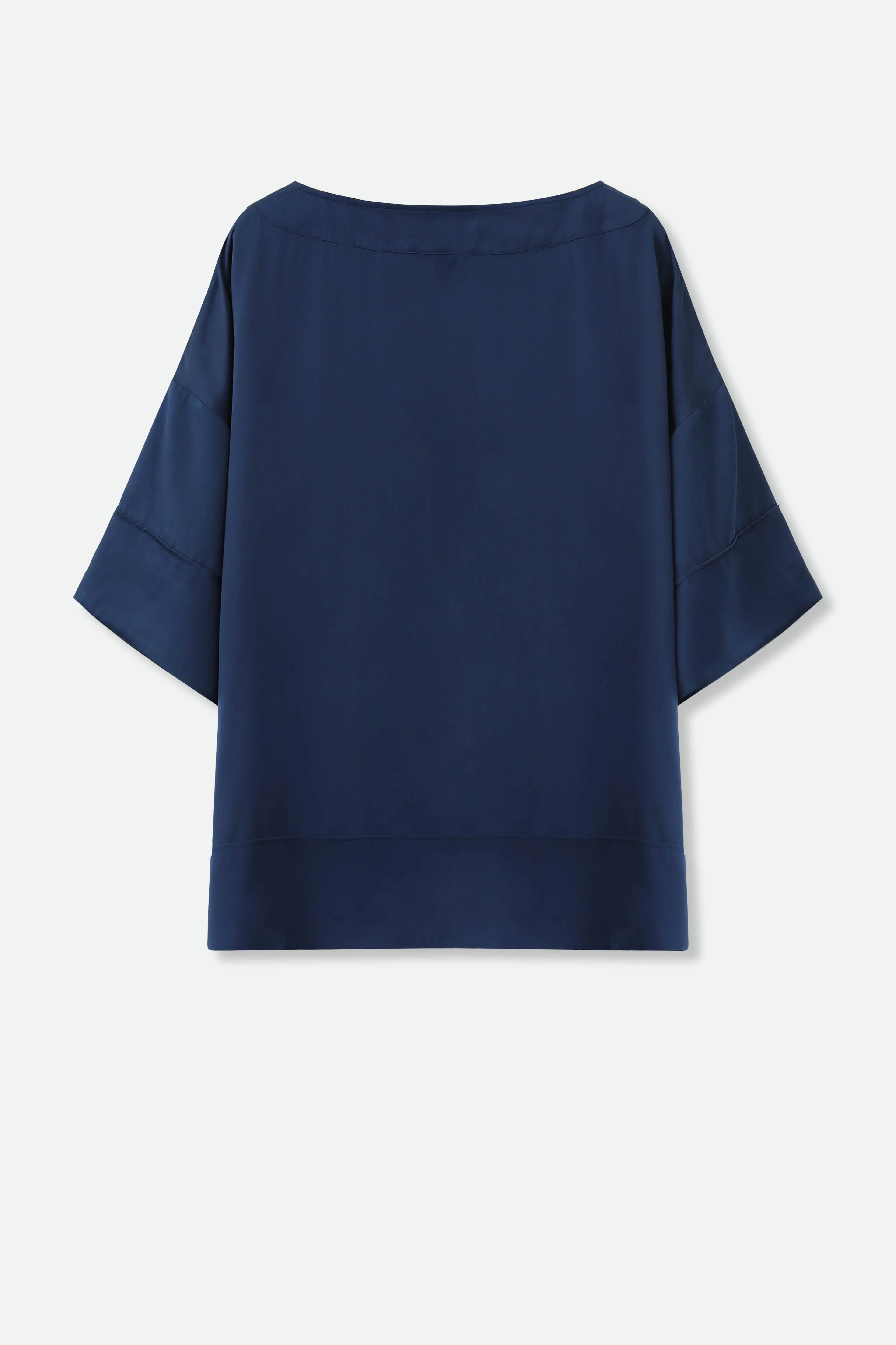 SHELLA SHORT SLEEVE BLOUSE IN PRUSSIAN BLUE SILK CHARMEUSE - Image 2