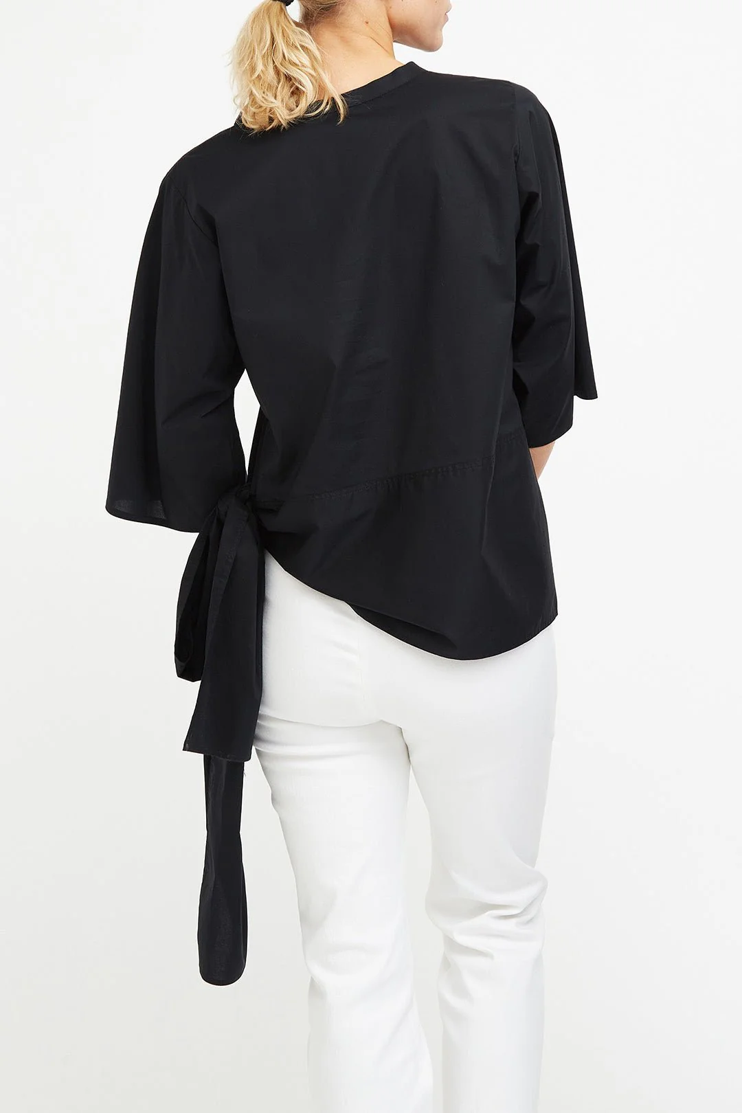 ELNORA CREW SIDE TIE 3/4 SLEEVE SHIRT IN ITALIAN COTTON POPLIN - Image 4