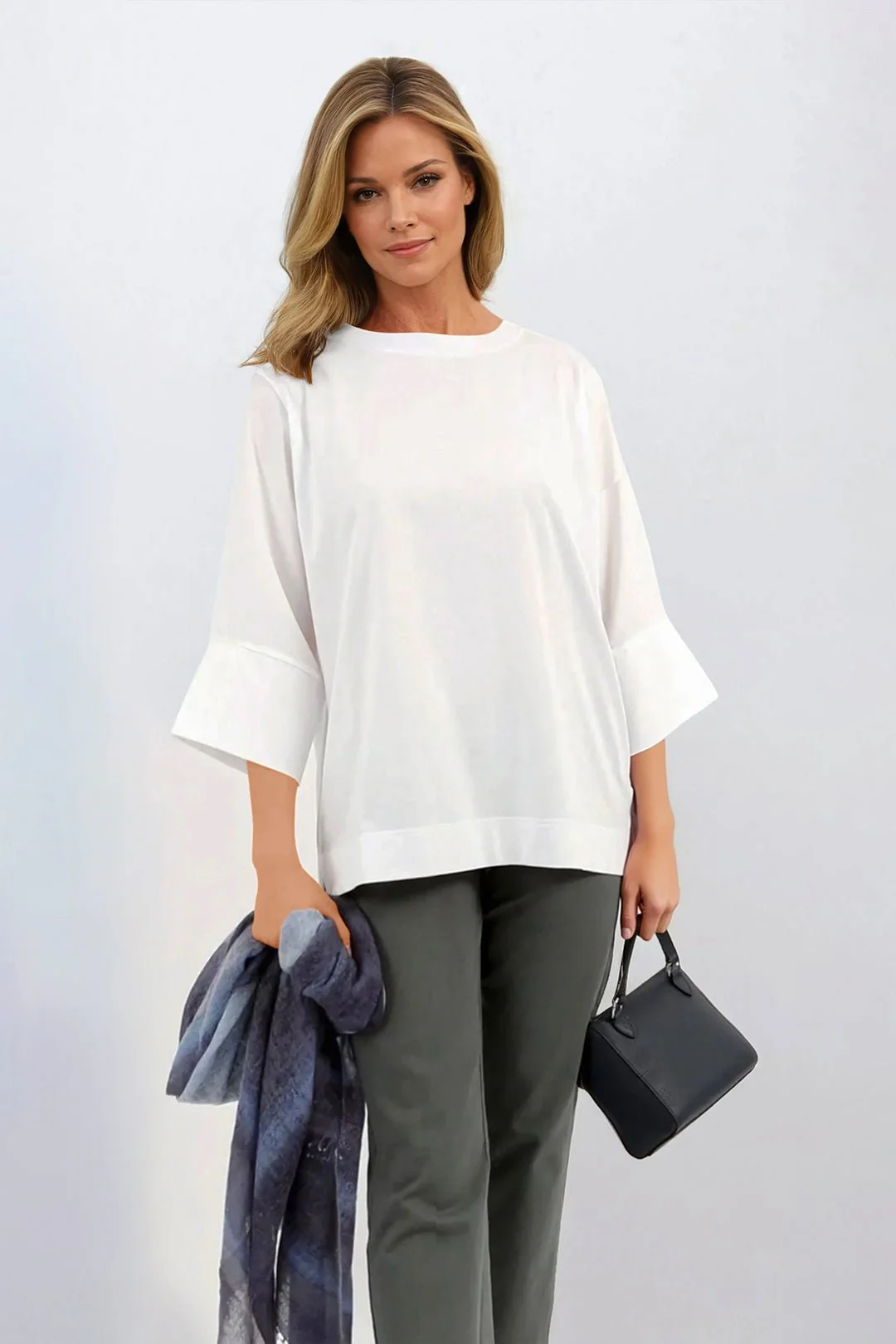 MANDA WIDE CUFF TOP IN ITALIAN JERSEY AND POPLIN COTTON - Image 6