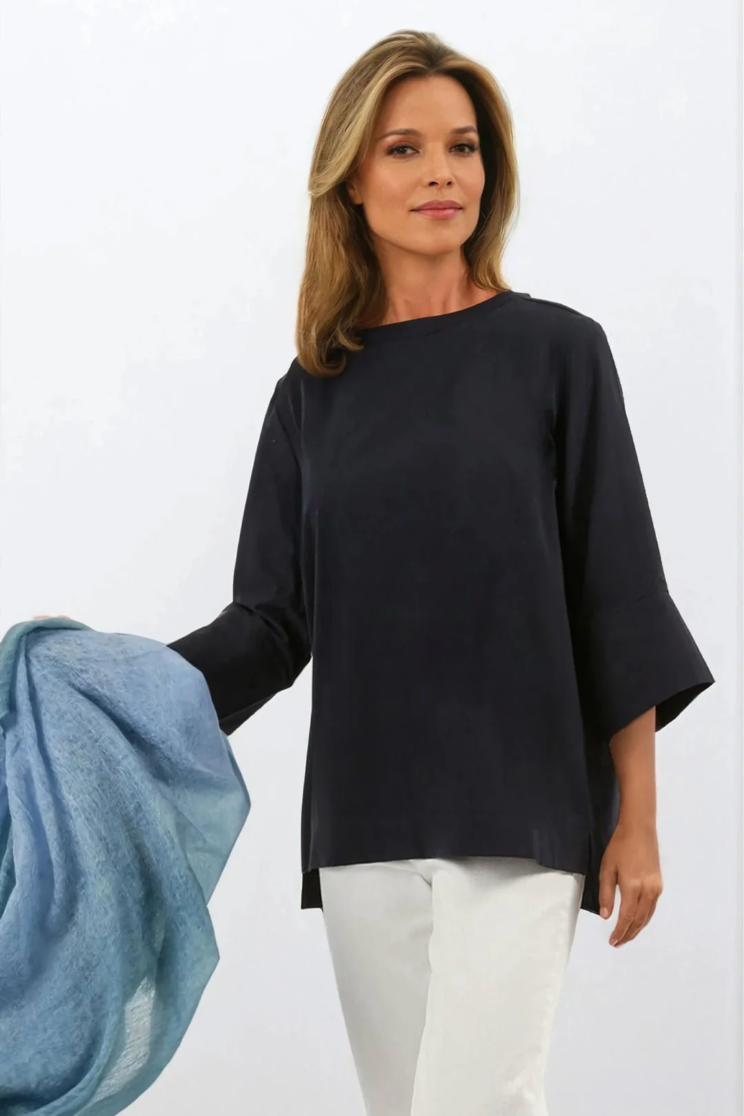MANDA WIDE CUFF TOP IN ITALIAN JERSEY AND POPLIN COTTON - Image 8