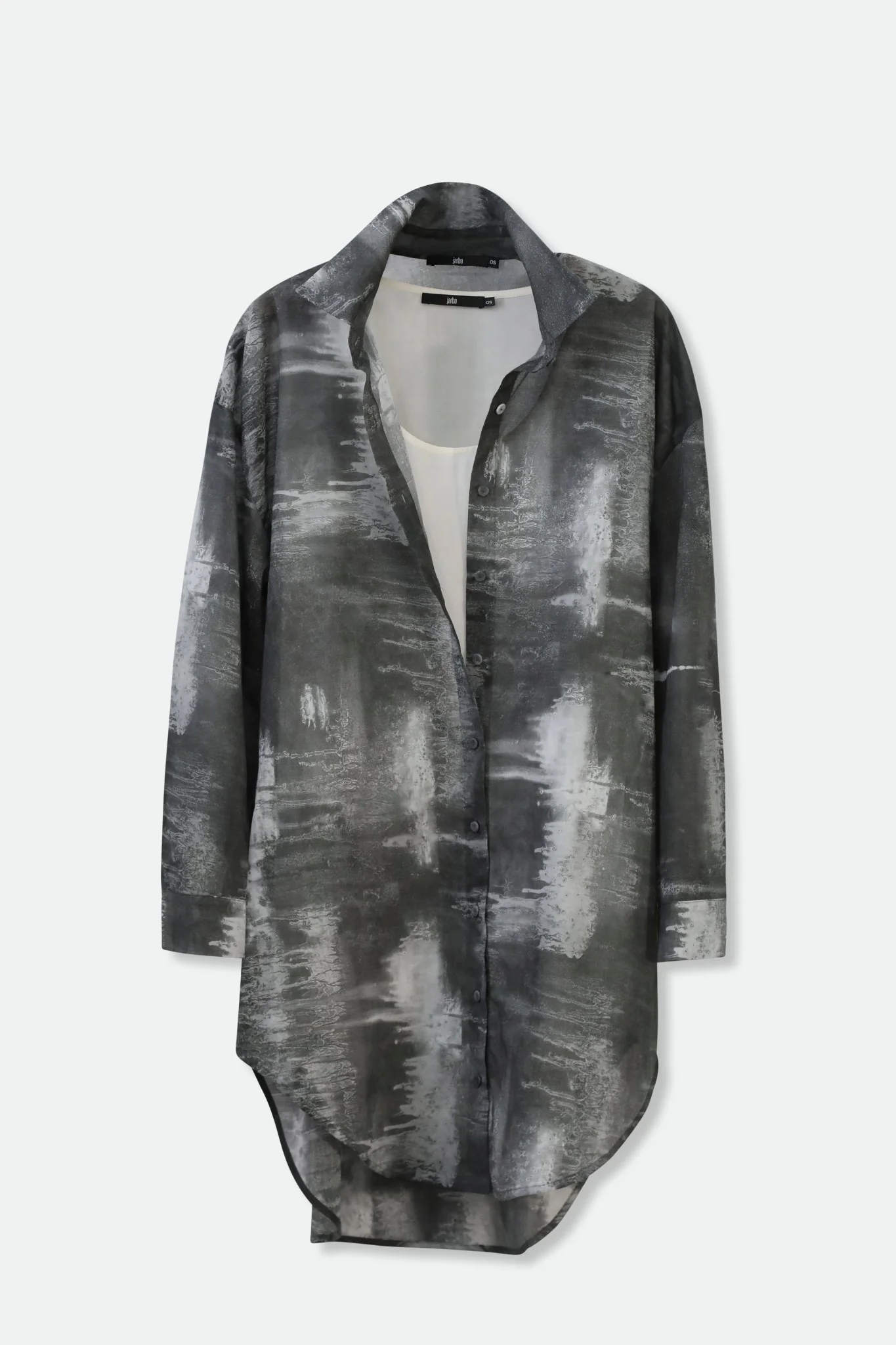 ZURI ONE-SIZE LAYERED TUNIC SHIRT IN ITALIAN COTTON VOILE GREY STORM - Image 3